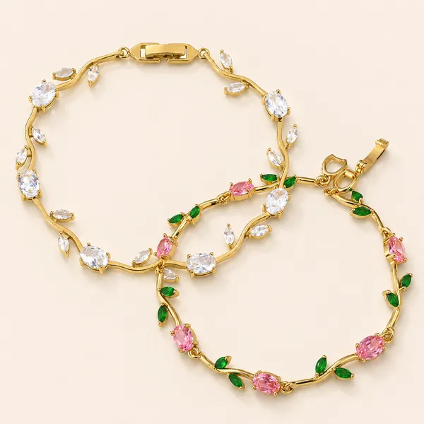 Pink_And_Green_Bloom_Vine_Tulip_Bracelet_And_Crystal_White_Gold_Tulip_Bracelet_(Pack_Of_2)