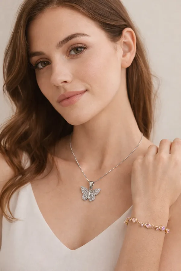 Pink_Tulip_Charm_Bracelet_And_Whisper_Butterfly_Pendant_(Pack_Of_2)