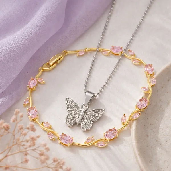 Pink_Tulip_Charm_Bracelet_And_Whisper_Butterfly_Pendant_(Pack_Of_2)