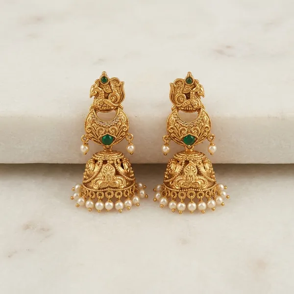 Gold_Metal_Temple_Jhumka_Earrings_With_Pearl_Drops_For_Women