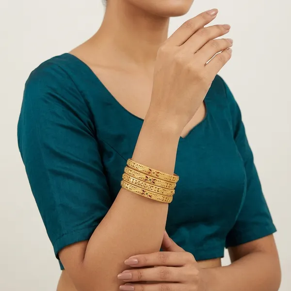 Gold_Metal_Traditional_Cutwork_Bangle_Set_Of_4_For_Women