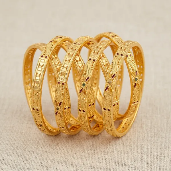 Gold_Metal_Traditional_Cutwork_Bangle_Set_Of_4_For_Women