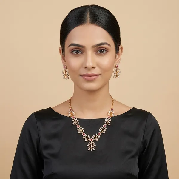 Rose_Gold_Metal_Crystal_Floral_Statement_Necklace_Set_For_Women