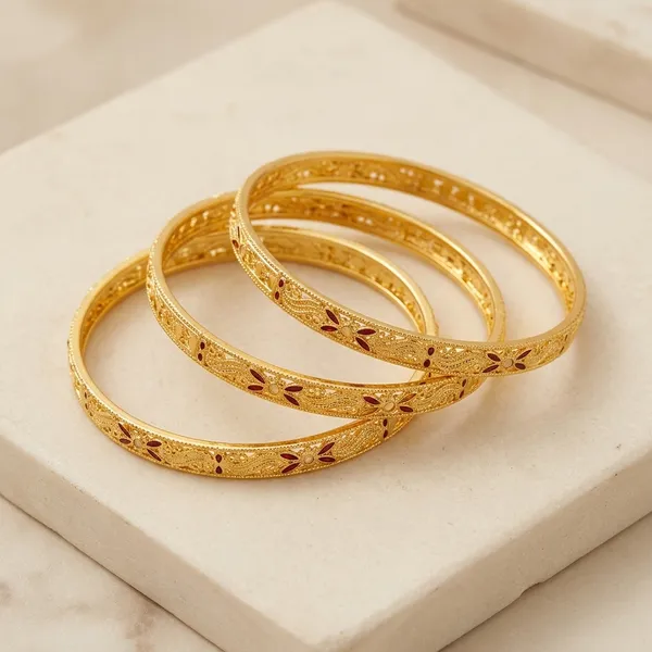 Gold_Metal_Floral_Engraved_Thin_Bangles_Set_Of_4_For_Women