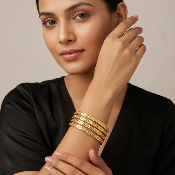 Gold_Metal_Textured_Bangle_Set_Of_4_For_Women