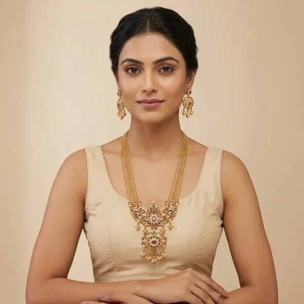Gold_Metal_Kundan_Meenakari_Necklace_Set_With_Earrings_For_Women