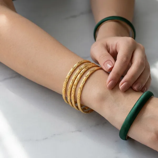 Gold_Metal_Textured_Bangles_Set_Of_4_For_Women