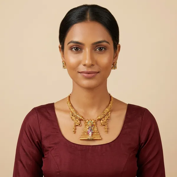 Gold_Metal_Temple_Gopuram_Necklace_Set_With_Earrings_For_Women