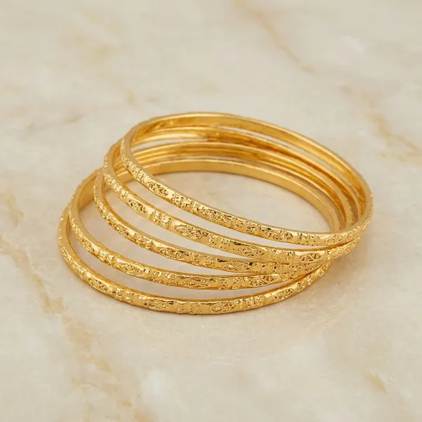 Gold_Metal_Textured_Bangle_Set_Of_4_For_Women
