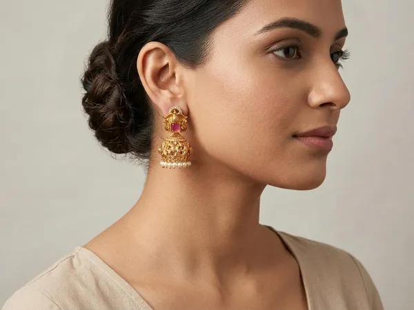 Traditional_Gold_Jhumka_Earrings_with_Red_Stone_and_Pearls
