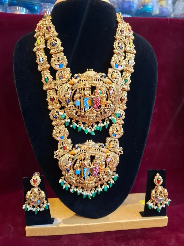 Gold_Metal_Polki_Temple_Jewellery_Necklace_Set_For_Women