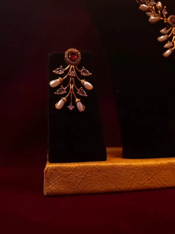 Rose_Gold_Metal_Crystal_Floral_Statement_Necklace_Set_For_Women