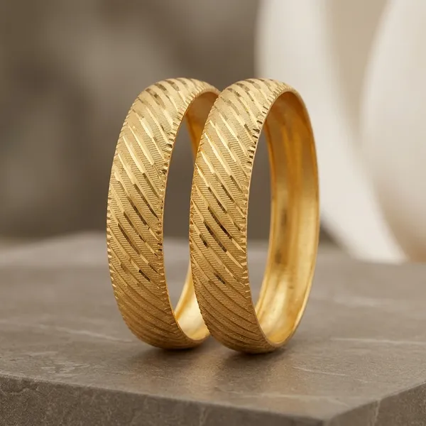 Gold_Metal_Diagonal_Texture_Bangles_For_Women