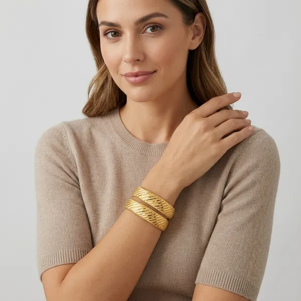 Gold_Metal_Diagonal_Texture_Bangles_For_Women