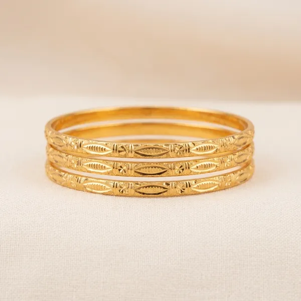 Gold_Metal_Textured_Bangle_Set_Of_3_For_Women