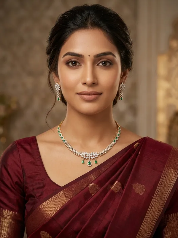 Diamond_Leaf_Motif_Necklace_with_Tear_Drop_Green_Stones