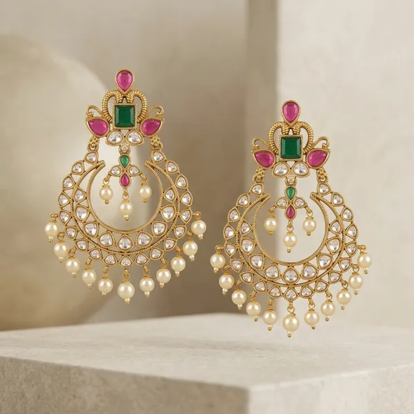 Antique_Gold_Metal_Kundan_Pearl_Drop_Chandbali_Earrings_For_Women