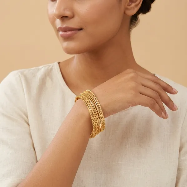 Gold_Metal_Leaf_Design_Bangles_Set_For_Women