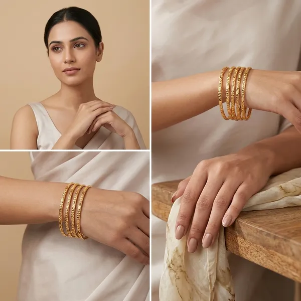 Gold_Metal_Textured_Panchaloham_Bangles_Set_Of_4_For_Women