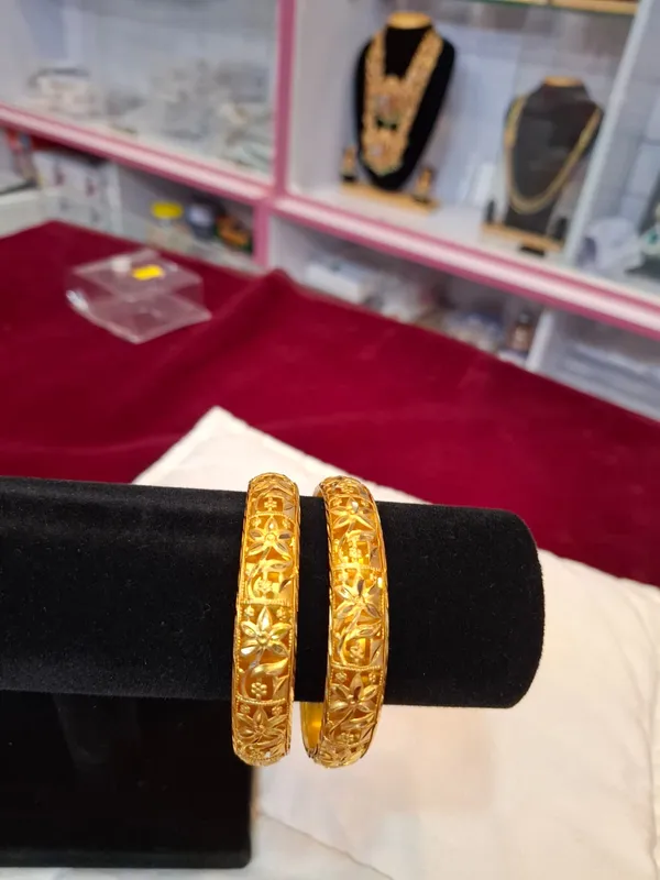 Gold_Metal_Embossed_Floral_Bangles_Set_Of_2_For_Women