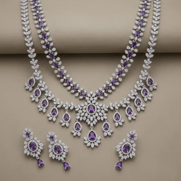 Silver_Metal_American_Diamond_Purple_Stone_Necklace_Set_For_Women