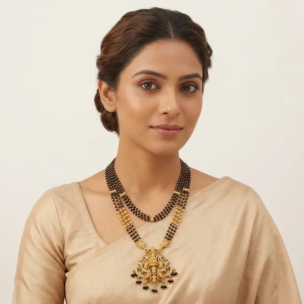 Gold_And_Black_Temple_Jewellery_Metal_Necklace_Set_With_Black_Beads