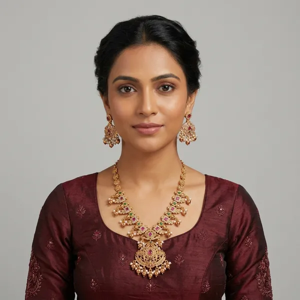 Gold_And_Ruby_Metal_Bridal_Necklace_Set_For_Women
