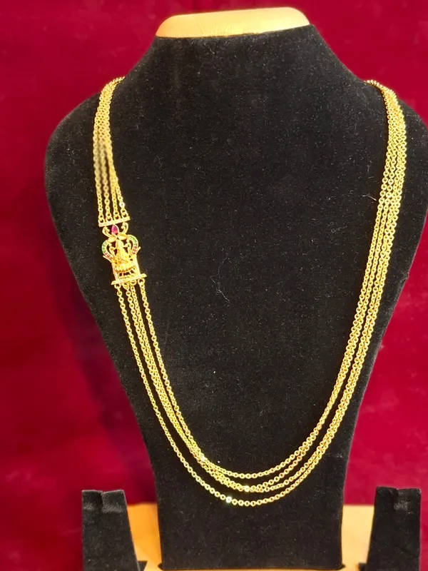 Gold_Metal_Multi_Strand_Chain_Necklace_With_Side_Pendant_For_Women