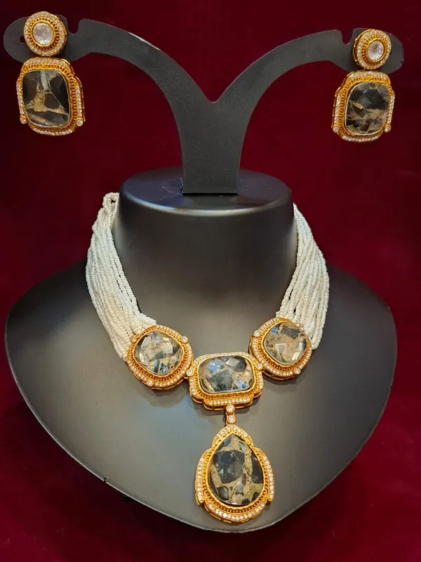 Multi-Strand_Seed_Pearl_Necklace_with_Square_Grey_Raw_Stones