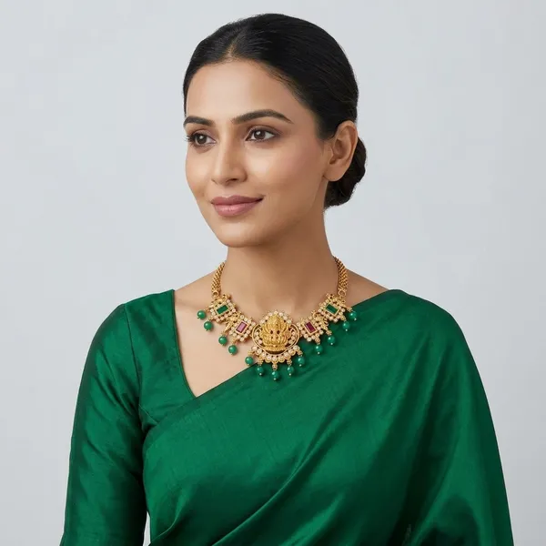 Gold_And_Green_Metal_Kundan_Meenakari_Necklace_Set_For_Women