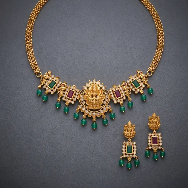 Gold_And_Green_Metal_Kundan_Meenakari_Necklace_Set_For_Women