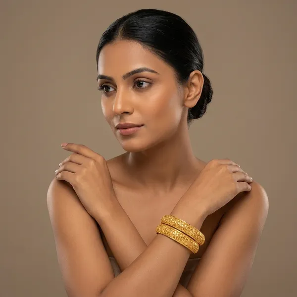 Gold_Metal_Embossed_Floral_Bangles_Set_Of_2_For_Women