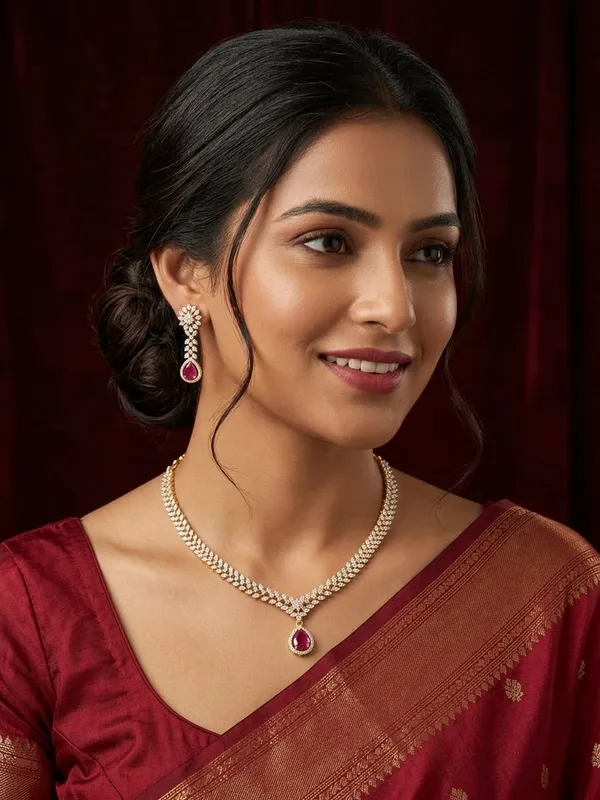 V-Shape_Diamond_Choker_Necklace_with_Tear_Drop_Red_Stone