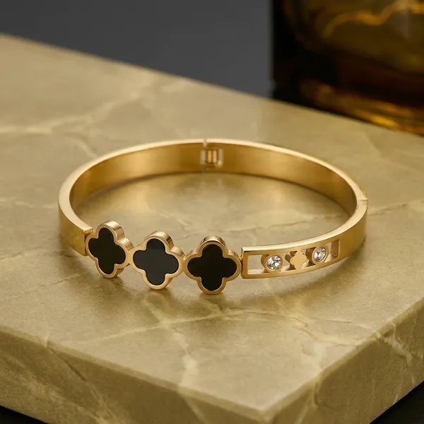 Gold_Tone_Clover_Crystal_Accent_Metal_Bracelet_For_Women
