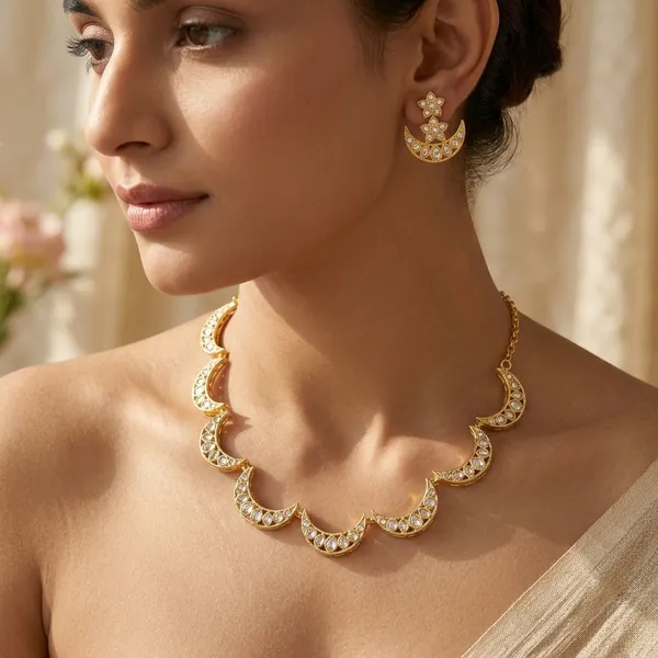 Gold_Metal_Crescent_Moon_Necklace_Set_With_Earrings_For_Women