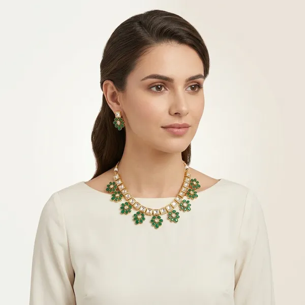 Gold_And_Green_Metal_Kundan_Stone_Choker_Necklace_Set_For_Women