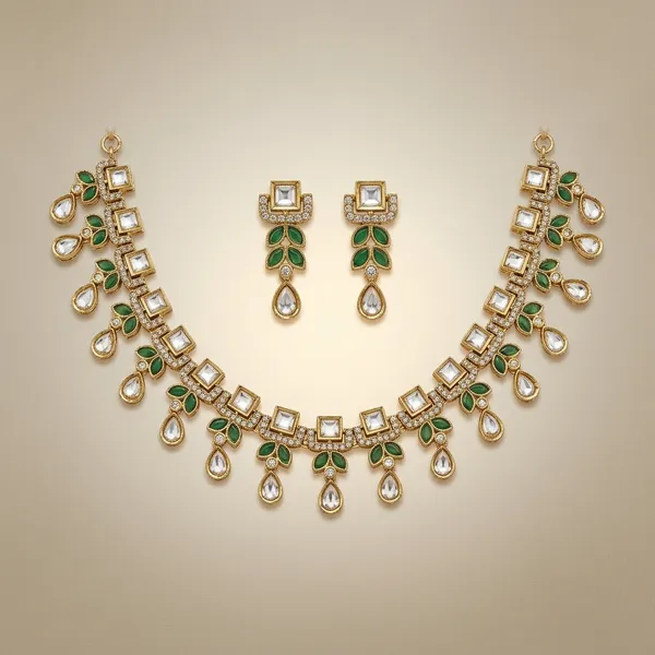Gold_And_Green_Metal_Kundan_Stone_Choker_Necklace_Set_For_Women