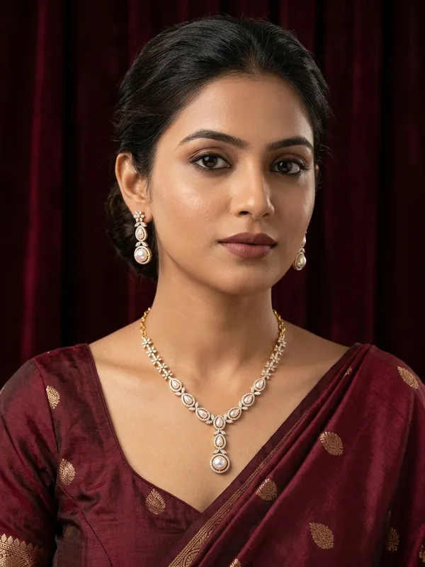 Graceful_Diamond_and_Pastel_Pink_Pearl_Drop_Necklace_Set