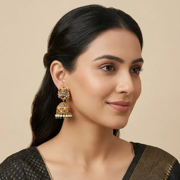 Gold_Metal_Kundan_Jhumka_Earrings_With_Pearl_Drops_For_Women