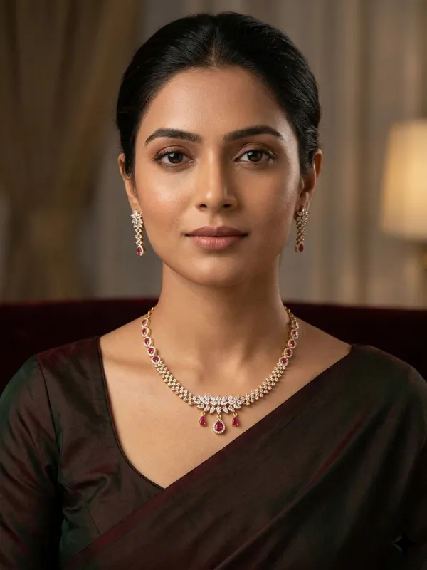 Diamond_Leaf_Motif_Necklace_with_Tear_Drop_Red_Stones