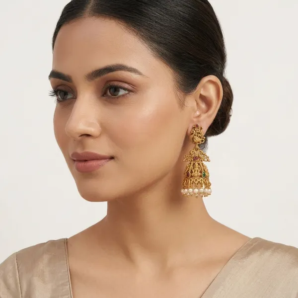 Gold_And_Pearl_Metal_Temple_Design_Jhumka_Earrings_For_Women