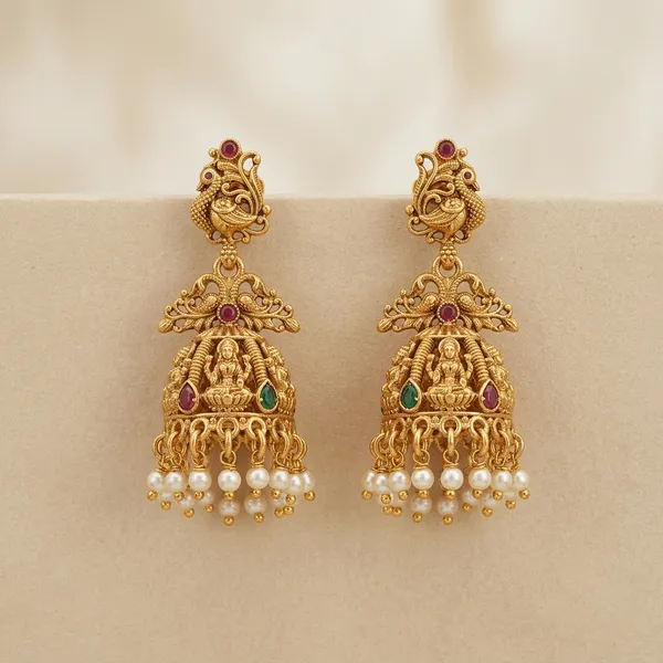 Gold_And_Pearl_Metal_Temple_Design_Jhumka_Earrings_For_Women