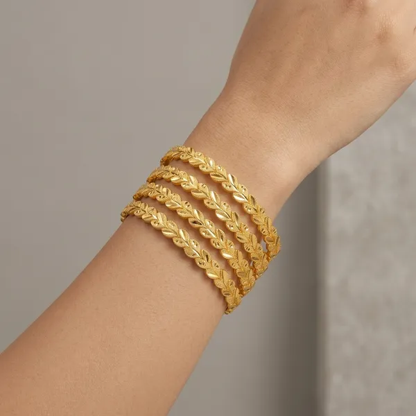 Gold_Metal_Leaf_Pattern_Bangle_Set_Of_4_For_Women