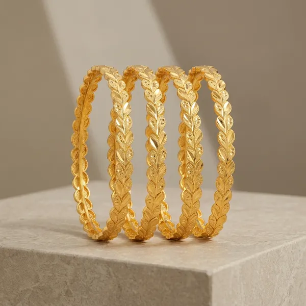 Gold_Metal_Leaf_Pattern_Bangle_Set_Of_4_For_Women