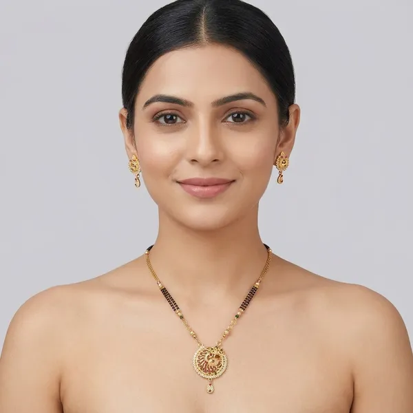 Gold_Metal_Peacock_Pendant_Mangalsutra_Set_With_Earrings_For_Women