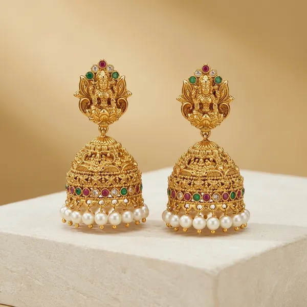 Gold_Pearl_Metal_Textured_Jhumka_Earrings_With_Pearl_Drops_For_Women