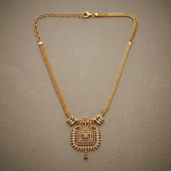 Gold_Metal_Ornate_Rectangular_Pendant_Chain_Necklace_For_Women