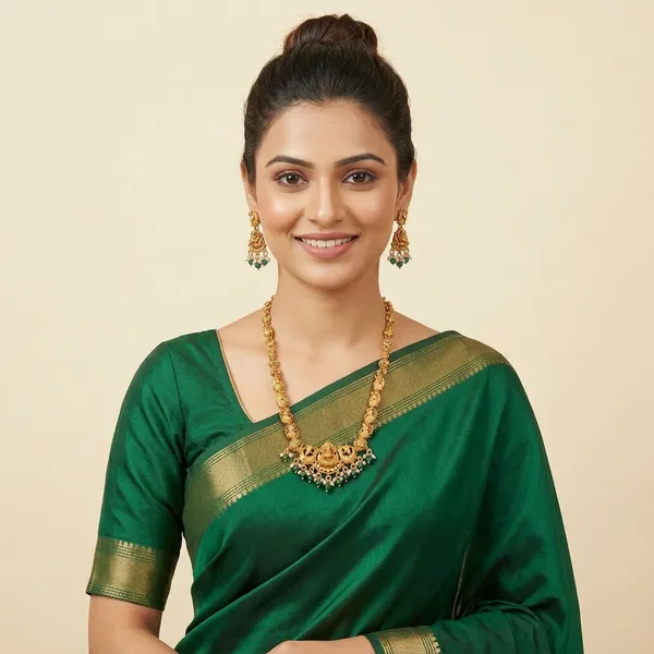 Gold_And_Green_Metal_Temple_Lakshmi_Necklace_Set_For_Women
