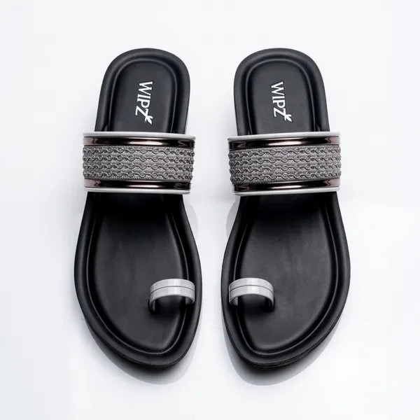Women's_Stylish_Textured_Metallic_Strap_Toe-Ring_Wedge-Sandal-7013-Grey