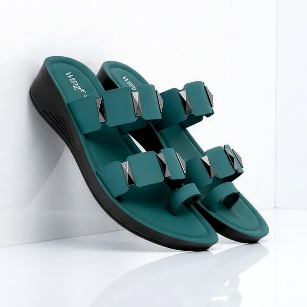 Women's_Stylish_Toe-Ring_Dual-Straps_Wedge-Heel_Sandal-7011-Green